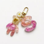 Just for You: Handmade Initial with Teddy Bear Resin Keychain