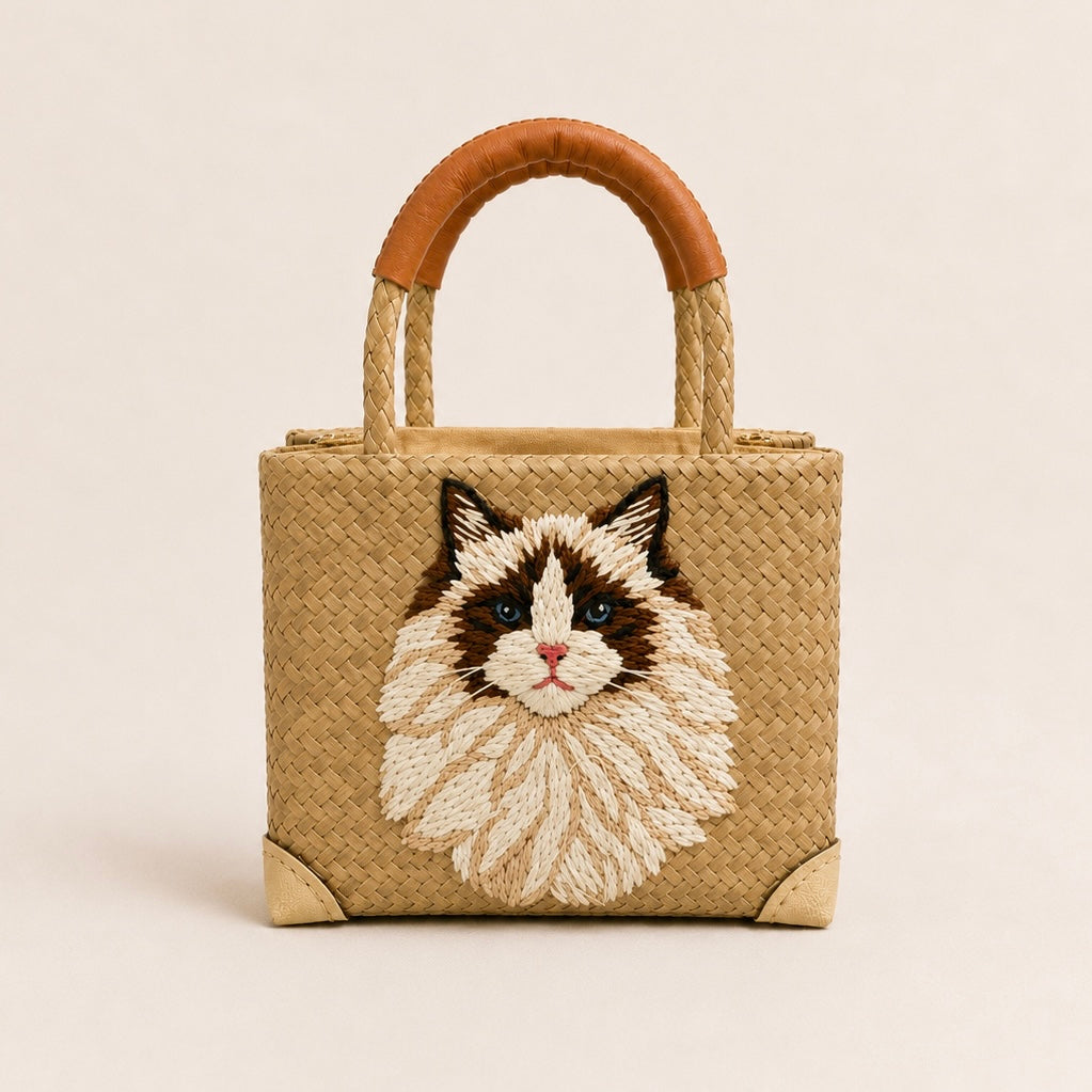 The Whisker & Wag Weave: Hand-Embroidered Krajood Handbag (Tote)