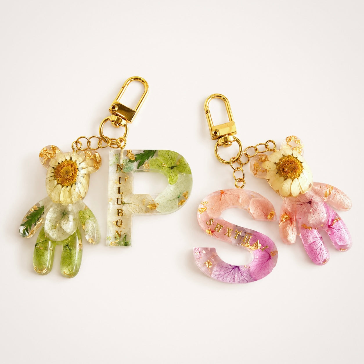 Just for You: Handmade Initial with Teddy Bear Resin Keychain