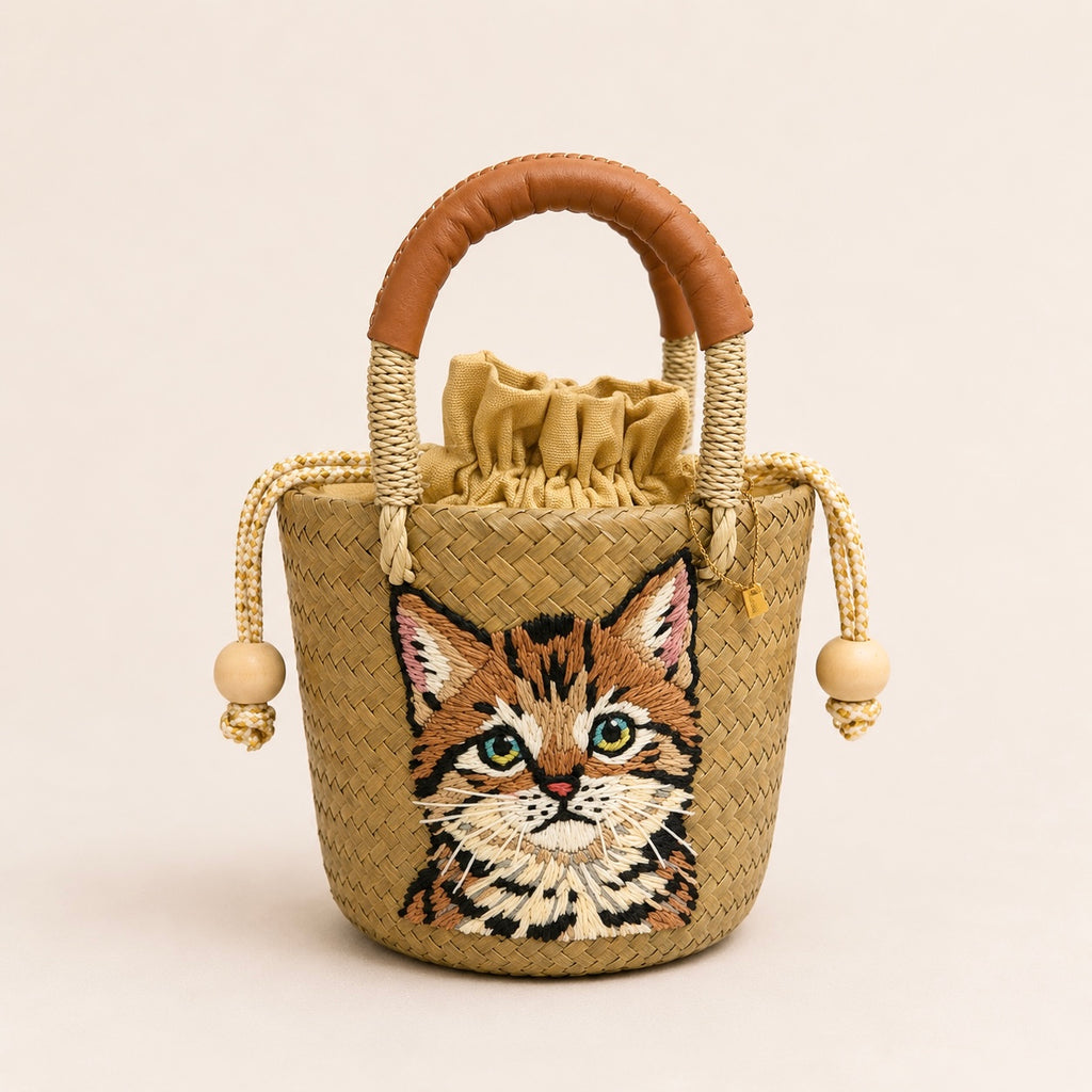 The Whisker & Wag Weave: Hand-Embroidered Krajood Handbag (Bucket)