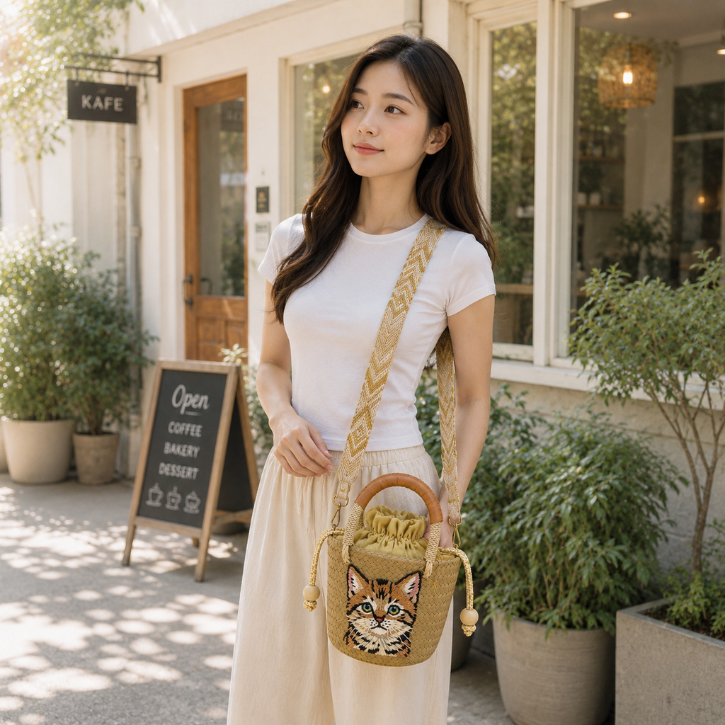 The Whisker & Wag Weave: Hand-Embroidered Krajood Handbag (Bucket)