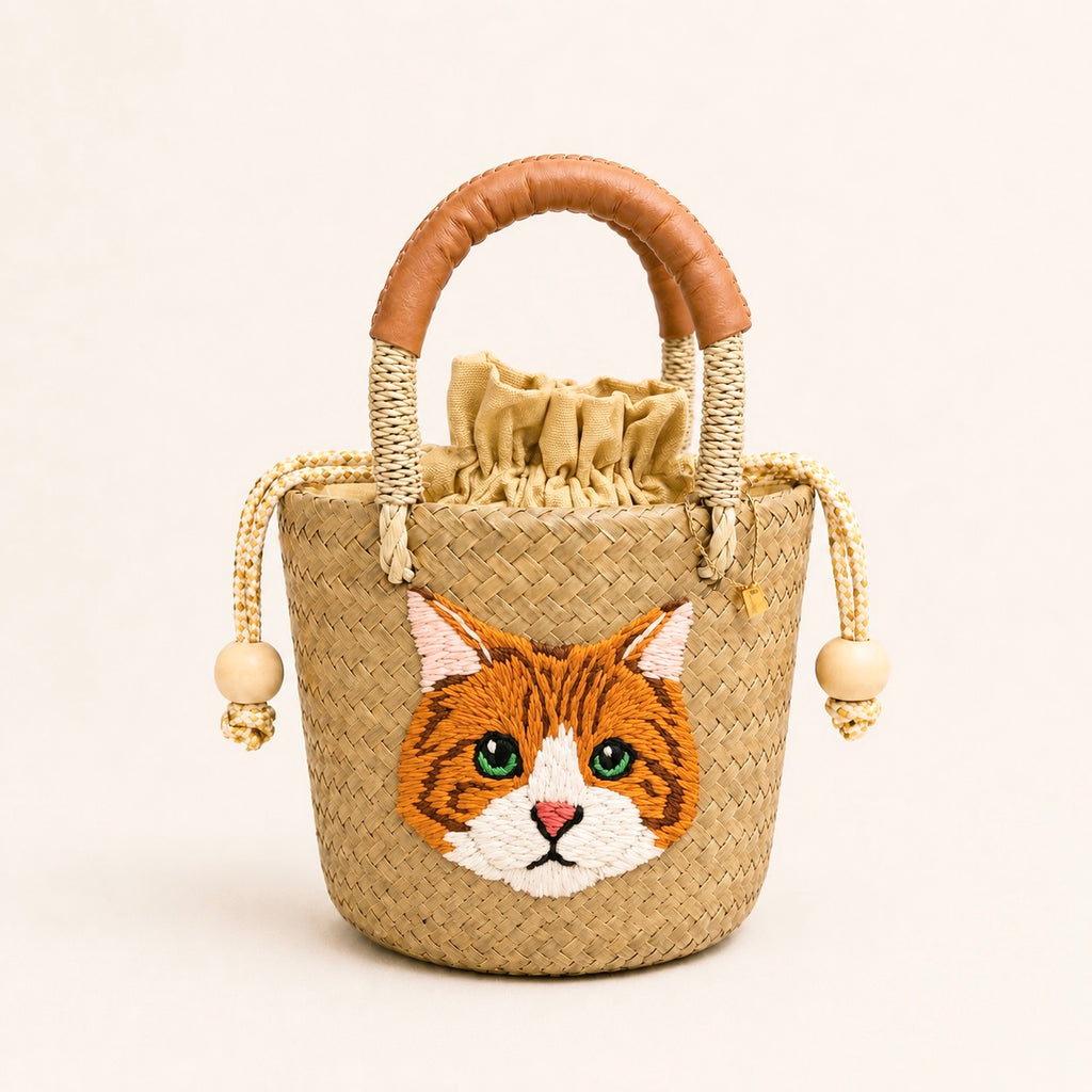 The Whisker & Wag Weave: Hand-Embroidered Krajood Handbag (Bucket)