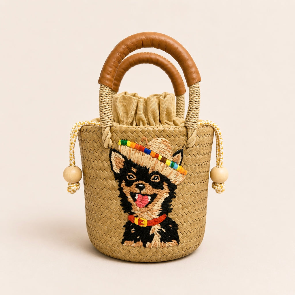 The Whisker & Wag Weave: Hand-Embroidered Krajood Handbag (Bucket)