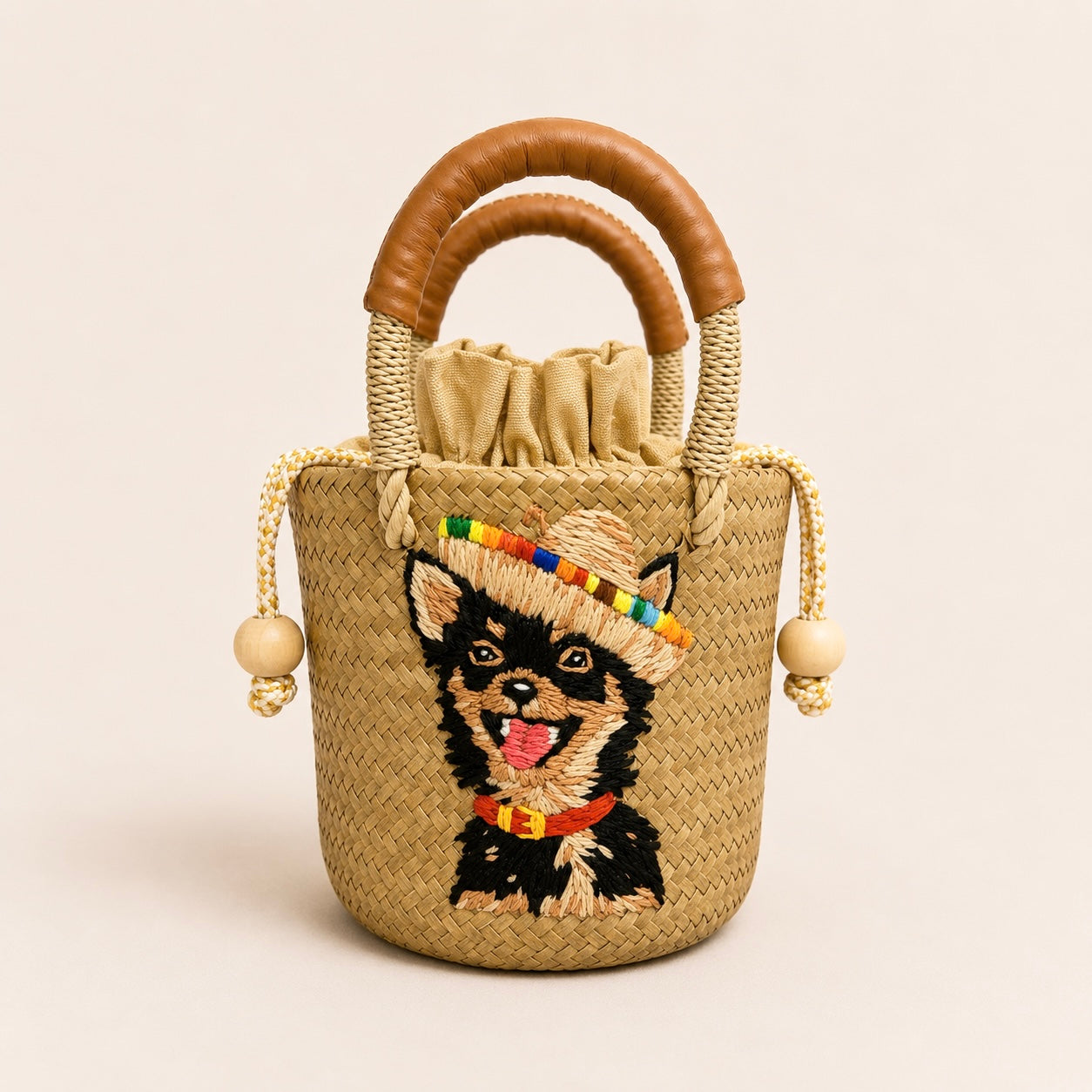 The Whisker & Wag Weave: Hand-Embroidered Krajood Handbag (Bucket)