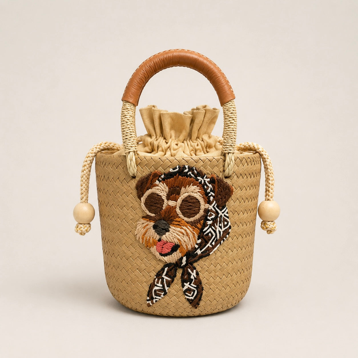 The Whisker & Wag Weave: Hand-Embroidered Krajood Handbag (Bucket)