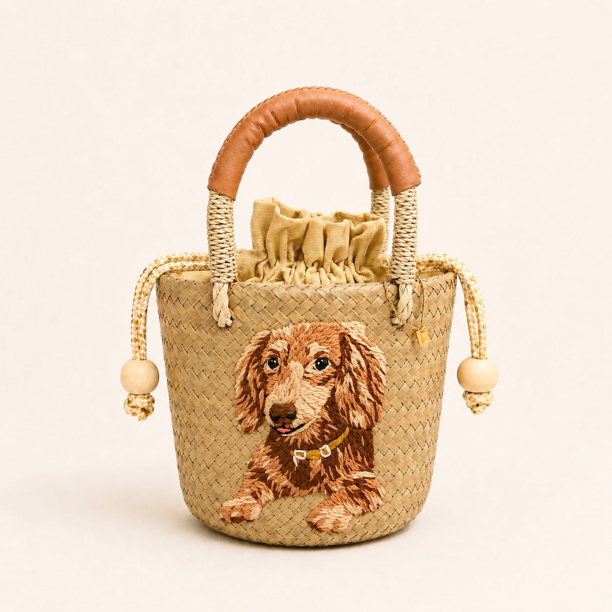 The Whisker & Wag Weave: Hand-Embroidered Krajood Handbag (Bucket)