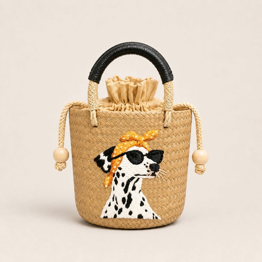 The Whisker & Wag Weave: Hand-Embroidered Krajood Handbag (Bucket)