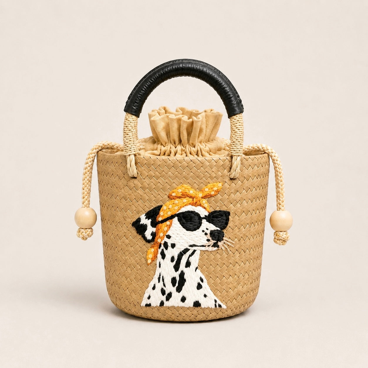 The Whisker & Wag Weave: Hand-Embroidered Krajood Handbag (Bucket)