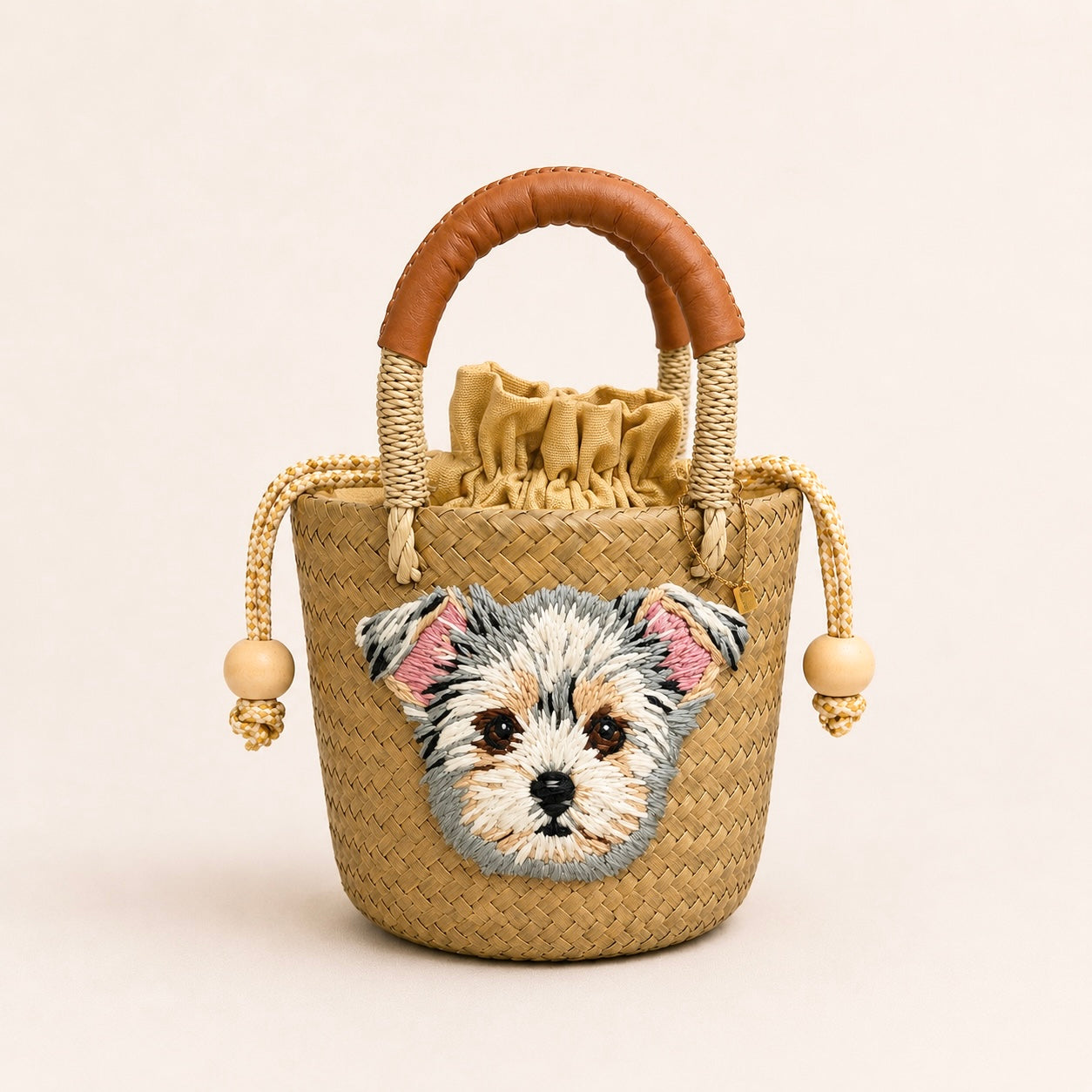 The Whisker & Wag Weave: Hand-Embroidered Krajood Handbag (Bucket)